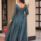 Jyoti Fashion Women's Teal Jacquard Weaving Long Designer Anarkali Set | Swadesiicart