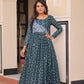 Jyoti Fashion Women's Teal Jacquard Weaving Long Designer Anarkali Set | Swadesiicart
