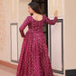 Jyoti Fashion Women's Wine Jacquard Weaving Long Designer Anarkali Set | Swadesiicart