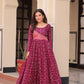 Jyoti Fashion Women's Wine Jacquard Weaving Long Designer Anarkali Set | Swadesiicart