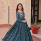 Jyoti Fashion Women's Teal Staple Jacquard Weaving Long Designer Anarkali Set | Swadesiicart