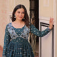 Jyoti Fashion Women's Teal Staple Jacquard Weaving Long Designer Anarkali Set | Swadesiicart