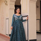 Jyoti Fashion Women's Teal Staple Jacquard Weaving Long Designer Anarkali Set | Swadesiicart
