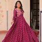 Jyoti Fashion Women's Wine Staple Jacquard Weaving Long Designer Anarkali Set | Swadesiicart