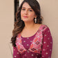 Jyoti Fashion Women's Wine Staple Jacquard Weaving Long Designer Anarkali Set | Swadesiicart