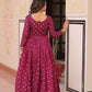 Jyoti Fashion Women's Wine Staple Jacquard Weaving Long Designer Anarkali Set | Swadesiicart