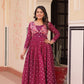 Jyoti Fashion Women's Wine Staple Jacquard Weaving Long Designer Anarkali Set | Swadesiicart