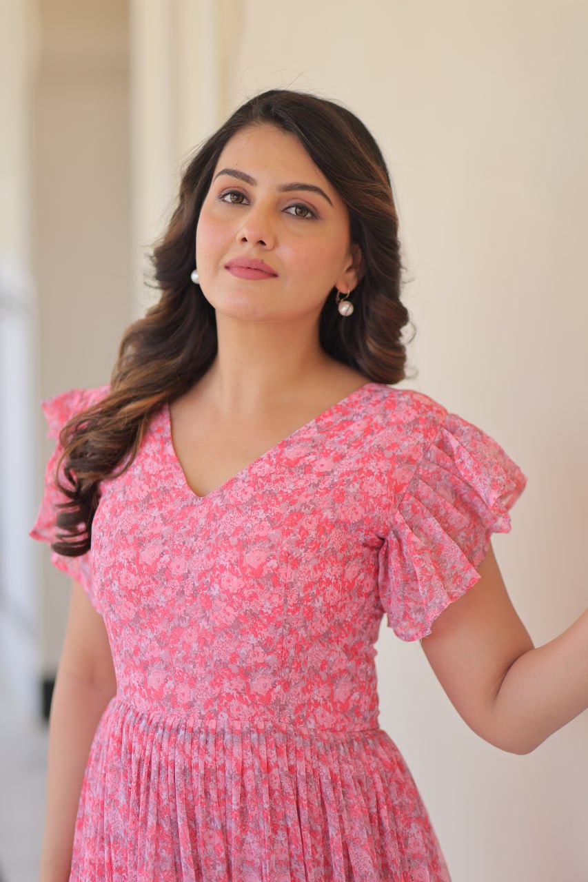 Jyoti Fashion Women's Baby Pink Faux Georgette Printed Long Designer Anarkali Set | Swadesiicart