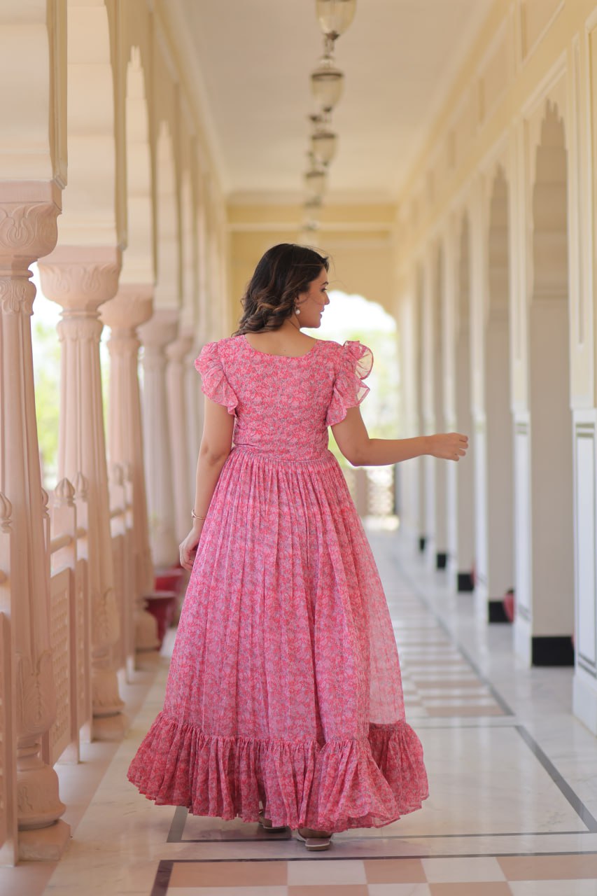 Jyoti Fashion Women's Baby Pink Faux Georgette Printed Long Designer Anarkali Set | Swadesiicart