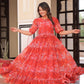 Jyoti Fashion Women's Red Faux Georgette Printed Long Designer Anarkali Set | Swadesiicart