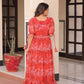 Jyoti Fashion Women's Red Faux Georgette Printed Long Designer Anarkali Set | Swadesiicart