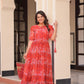 Jyoti Fashion Women's Red Faux Georgette Printed Long Designer Anarkali Set | Swadesiicart