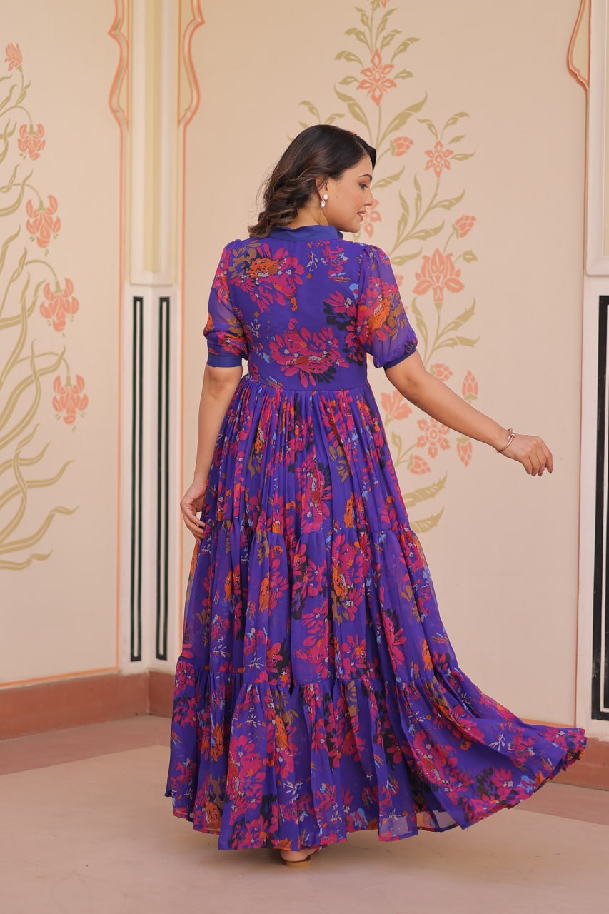 Jyoti Fashion Women's Purple Faux Georgette Printed Long Designer Anarkali Set | Swadesiicart