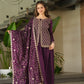 Jyoti Fashion Women's Wine Fendi Rich Beads Embroidered Sharara Set with Dupatta | Swadesiicart