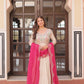 Jyoti Fashion Women's Pink Cosmos Jacquard Pearl Beads Embroidered Anarkali Set With Dupatta | Swadesiicart