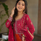 Jyoti Fashion Women's Rani Pink Faux Blooming Zari & Sequins Embroidered Anarkali Set With Dupatta | Swadesiicart