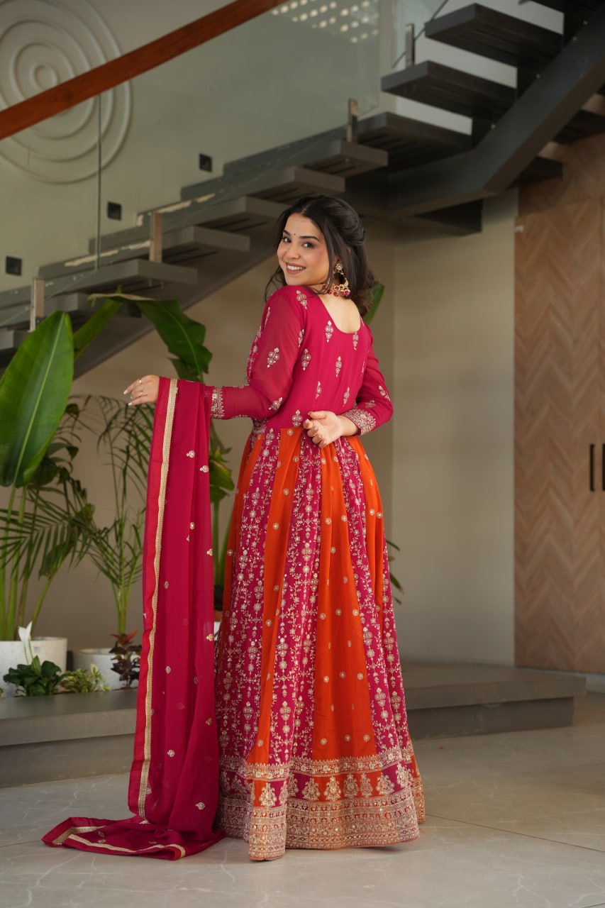 Jyoti Fashion Women's Rani Pink Faux Blooming Zari & Sequins Embroidered Anarkali Set With Dupatta | Swadesiicart