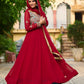 Jyoti Fashion Women's Maroon Faux Blooming Sequins with Thread Embroidered Anarkali Set With Dupatta | Swadesiicart