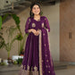 Jyoti Fashion Women's Purple Faux Blooming Zari & Sequins Embroidered Anarkali Set With Dupatta | Swadesiicart