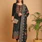 Jyoti Fashion Women's Green Velvet Floral Resham Thread with Jari & Sequince work Designer Straight Suit Set | Swadesiicart