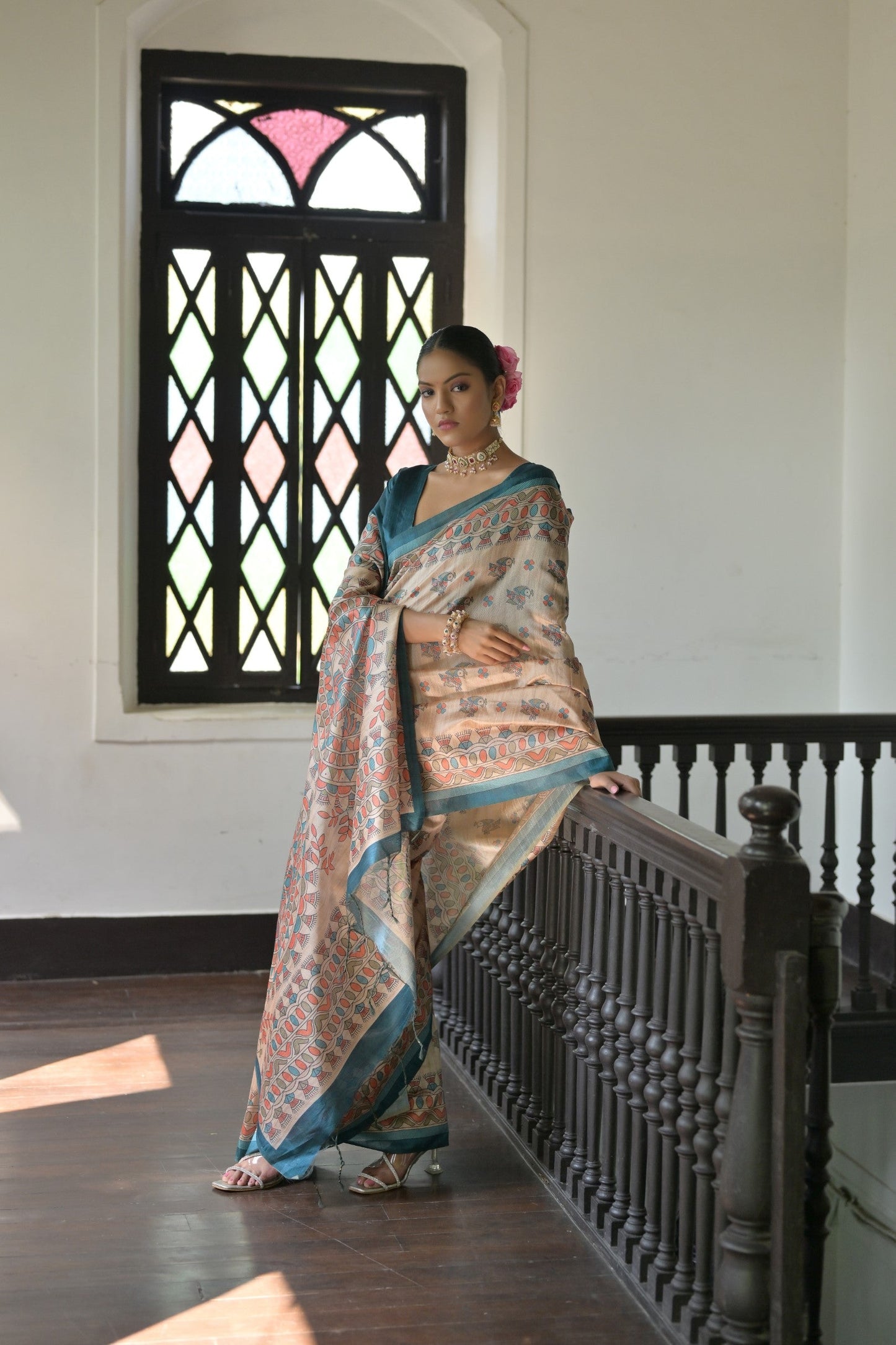 Jyoti Fashion Women's Rama Soft Tussar Silk Printed Designer Saree with Blouse | Swadesiicart