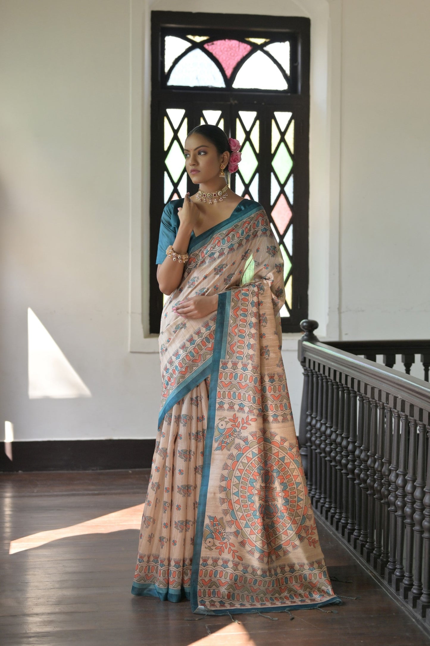 Jyoti Fashion Women's Rama Soft Tussar Silk Printed Designer Saree with Blouse | Swadesiicart