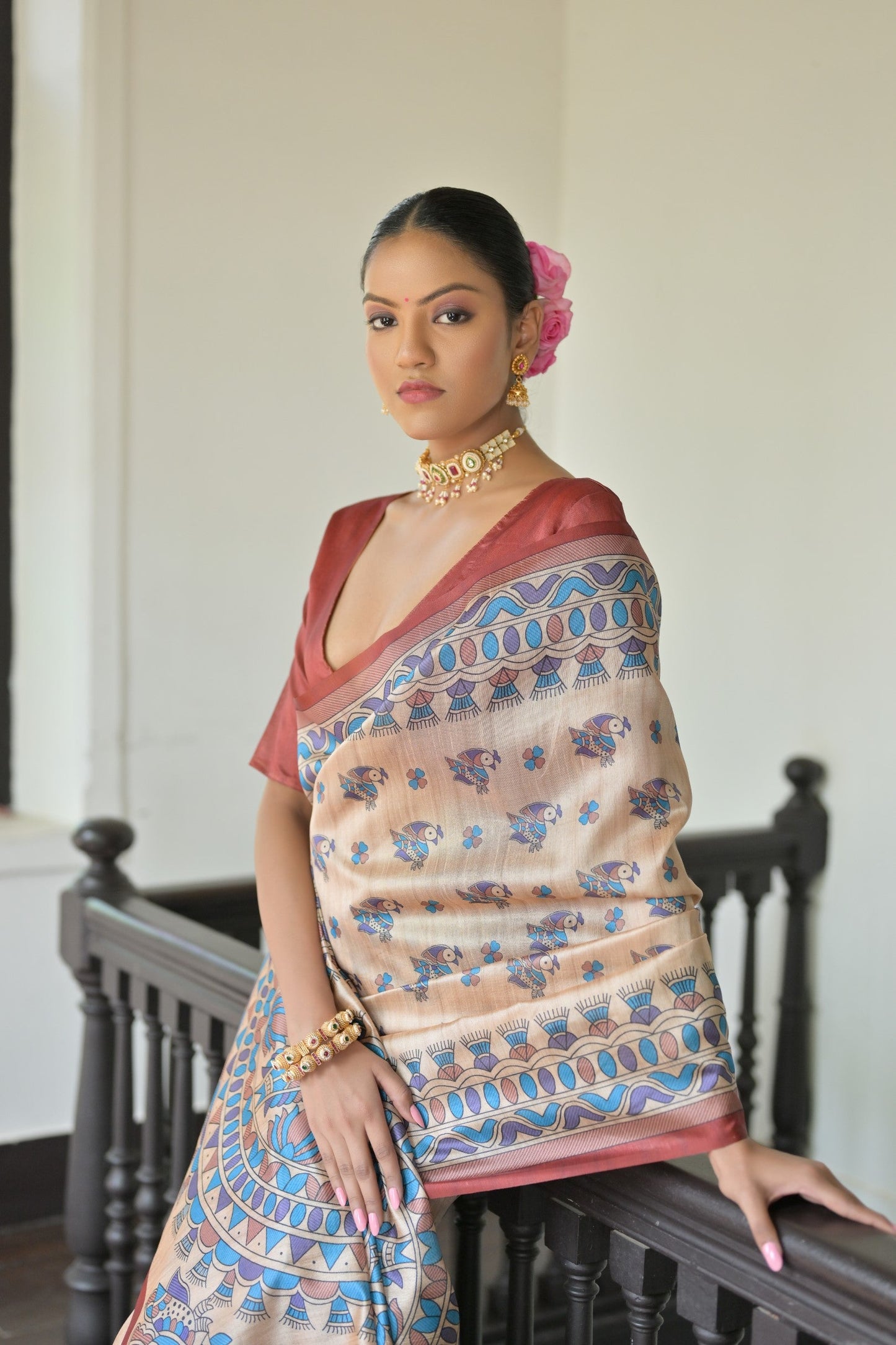 Jyoti Fashion Women's Red Soft Tussar Silk Printed Designer Saree with Blouse | Swadesiicart