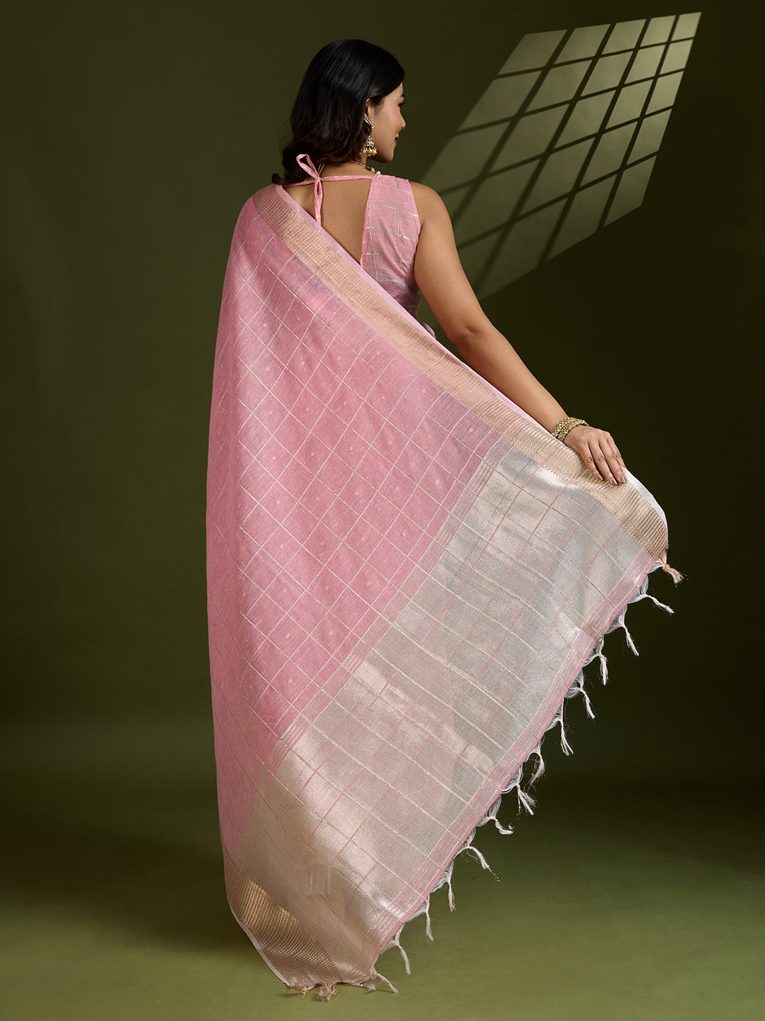 Jyoti Fashion Women's Pink Tissue Linen Silk Zari Woven Designer Saree with Blouse | Swadesiicart