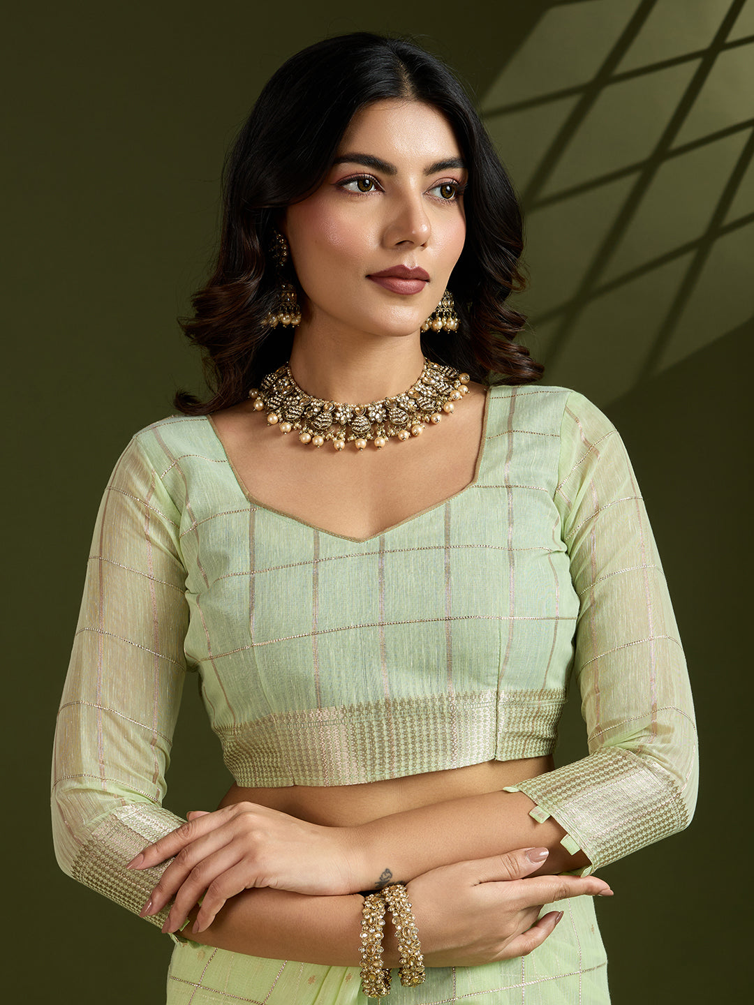 Jyoti Fashion Women's Sea Green Tissue Linen Silk Zari Woven Designer Saree with Blouse | Swadesiicart