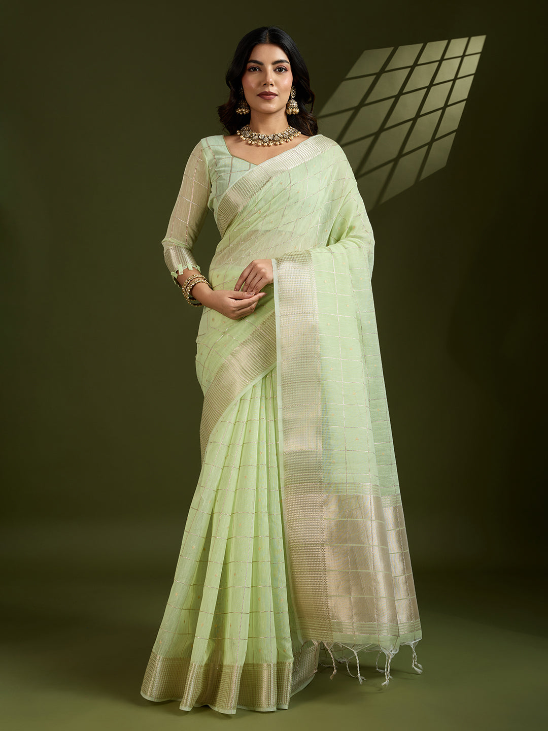 Jyoti Fashion Women's Sea Green Tissue Linen Silk Zari Woven Designer Saree with Blouse | Swadesiicart