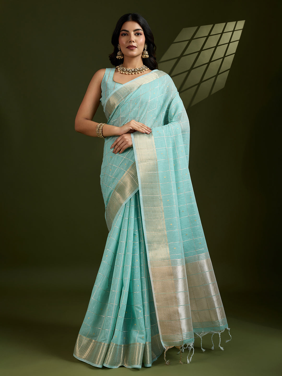 Jyoti Fashion Women's Sky Blue Tissue Linen Silk Zari Woven Designer Saree with Blouse | Swadesiicart