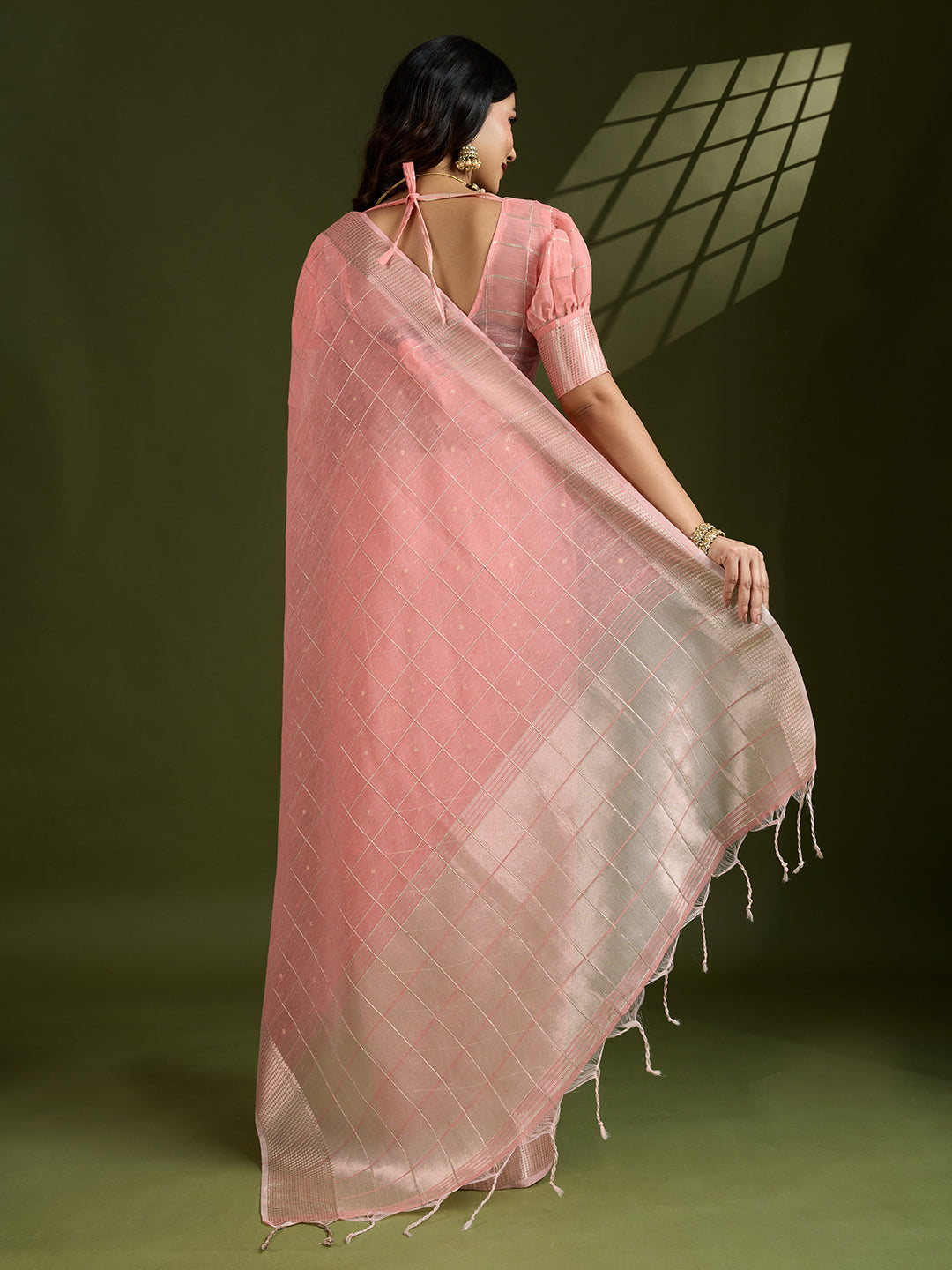Jyoti Fashion Women's Peach Tissue Linen Silk Zari Woven Designer Saree with Blouse | Swadesiicart