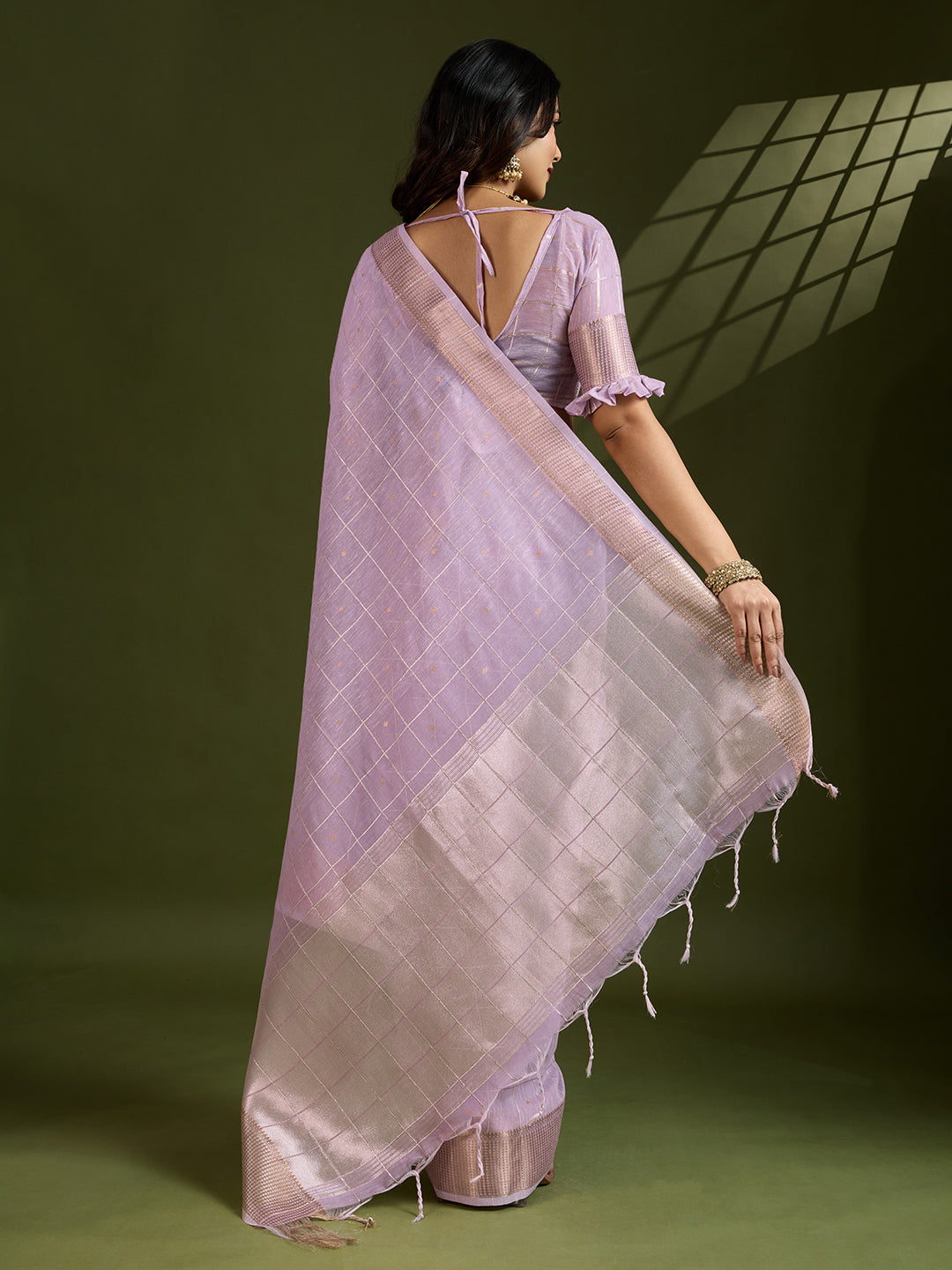 Jyoti Fashion Women's Purple Tissue Linen Silk Zari Woven Designer Saree with Blouse | Swadesiicart
