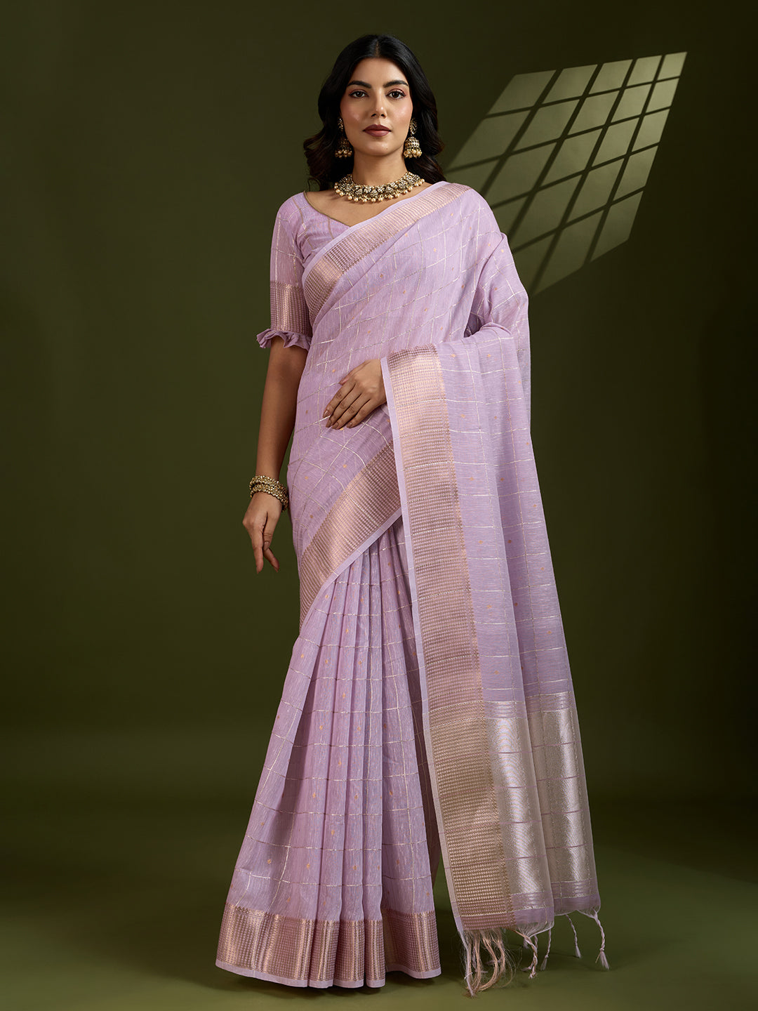 Jyoti Fashion Women's Purple Tissue Linen Silk Zari Woven Designer Saree with Blouse | Swadesiicart