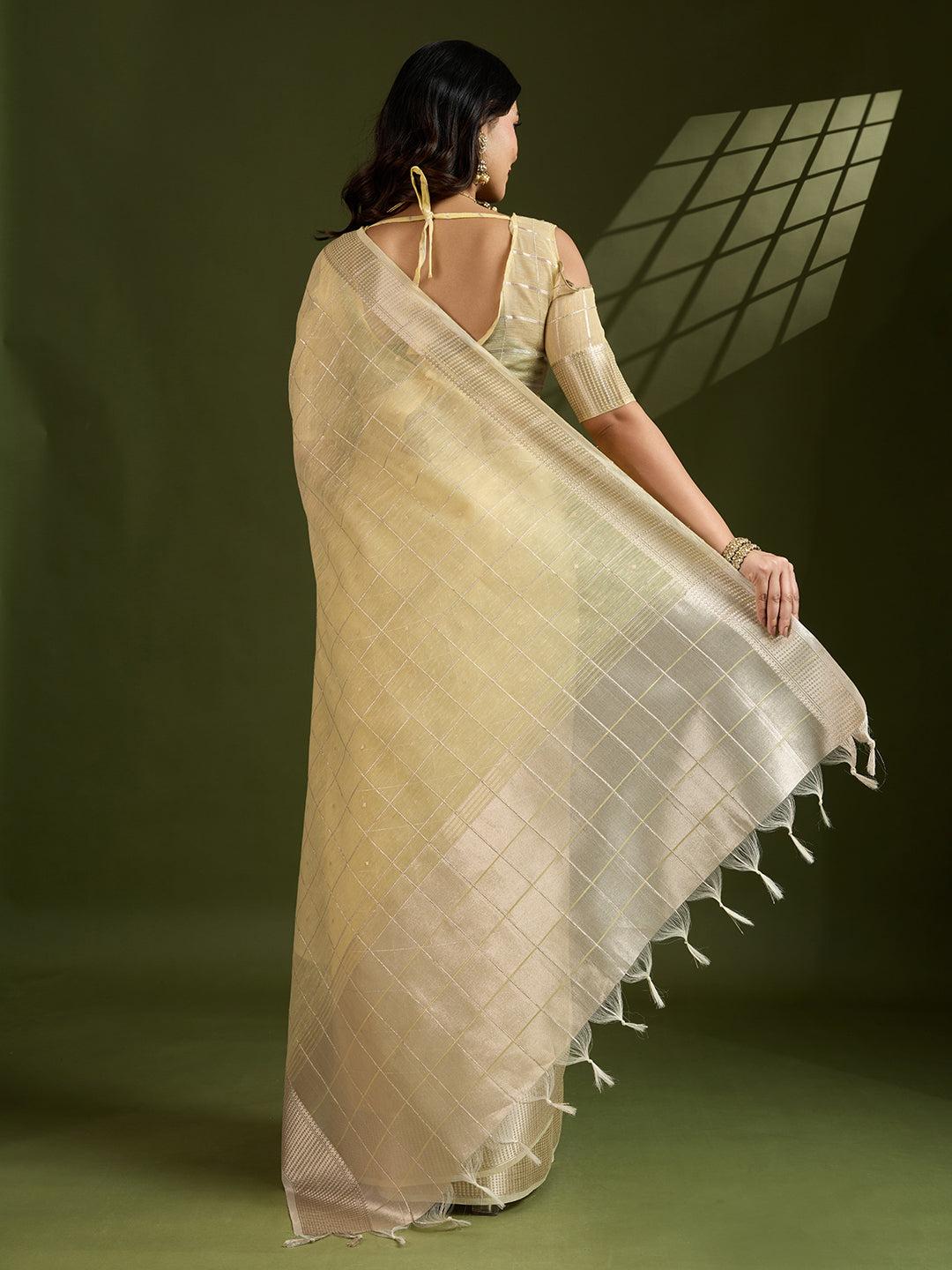 Jyoti Fashion Women's Light Yellow Tissue Linen Silk Zari Woven Designer Saree with Blouse | Swadesiicart