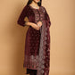 Jyoti Fashion Women's Maroon Velvet Floral Resham Thread with Jari & Sequince work Designer Straight Suit Set | Swadesiicart