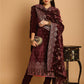 Jyoti Fashion Women's Maroon Velvet Floral Resham Thread with Jari & Sequince work Designer Straight Suit Set | Swadesiicart