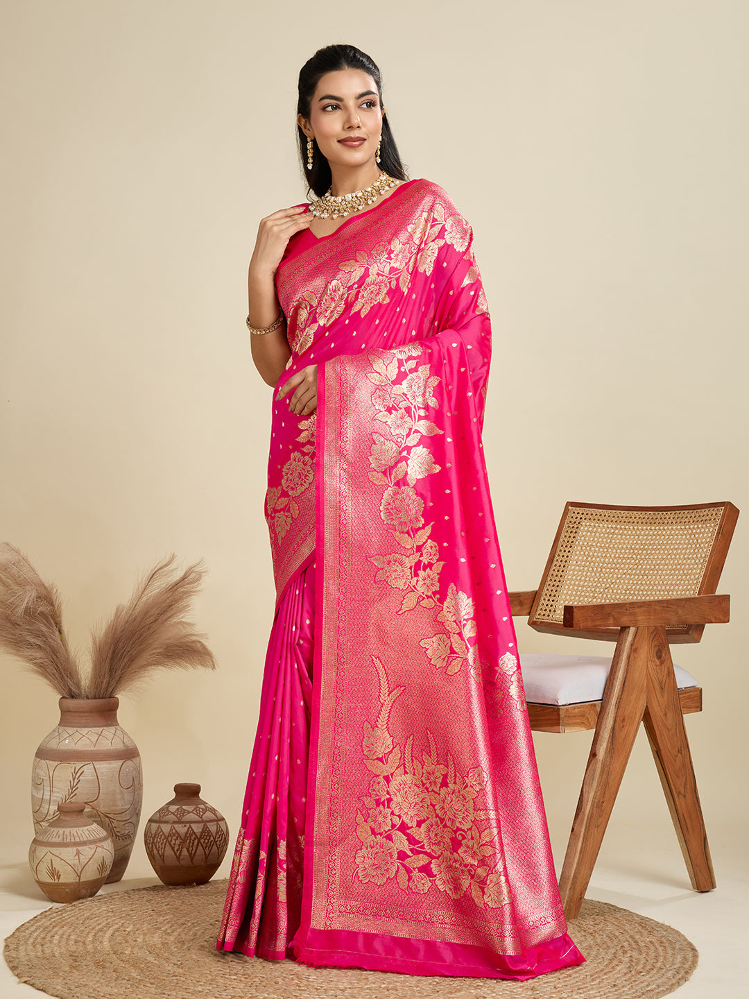 Jyoti Fashion Women's Pink Soft Kanjivaram Silk Zari Woven Designer Saree with Blouse | Swadesiicart