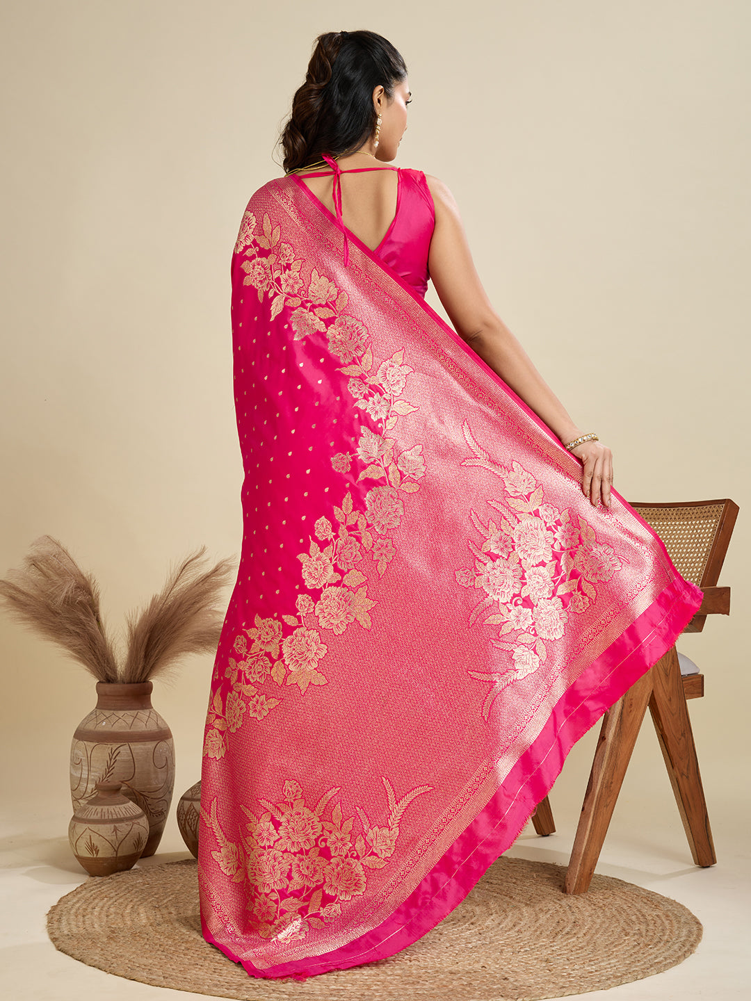 Jyoti Fashion Women's Pink Soft Kanjivaram Silk Zari Woven Designer Saree with Blouse | Swadesiicart