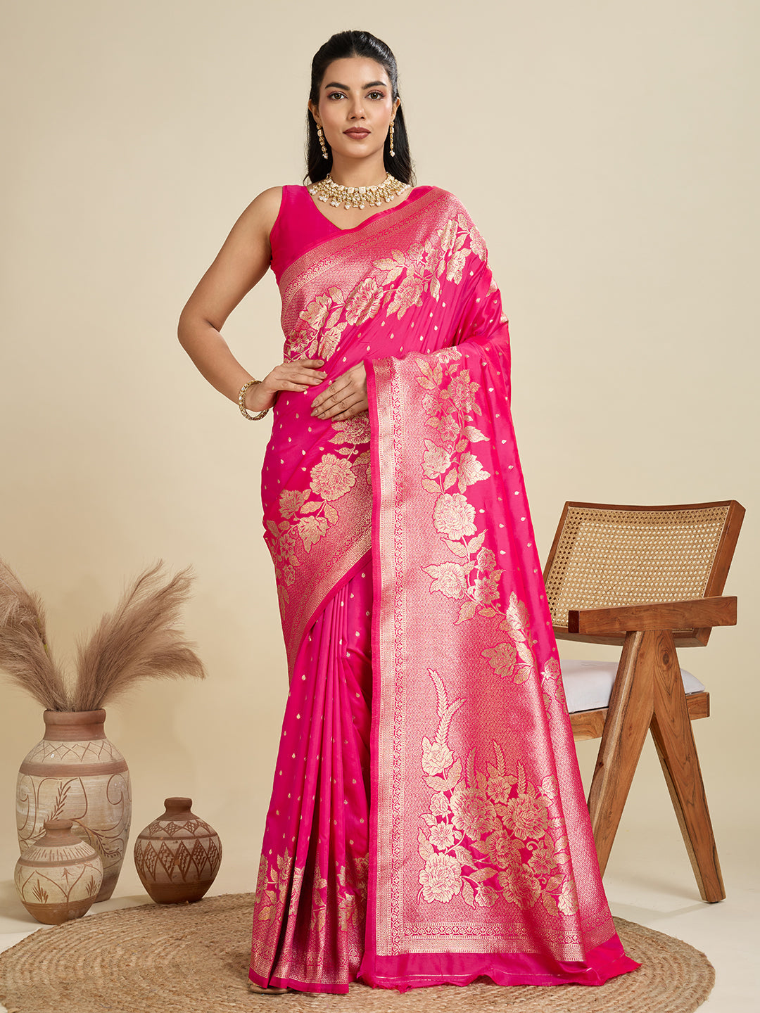 Jyoti Fashion Women's Pink Soft Kanjivaram Silk Zari Woven Designer Saree with Blouse | Swadesiicart
