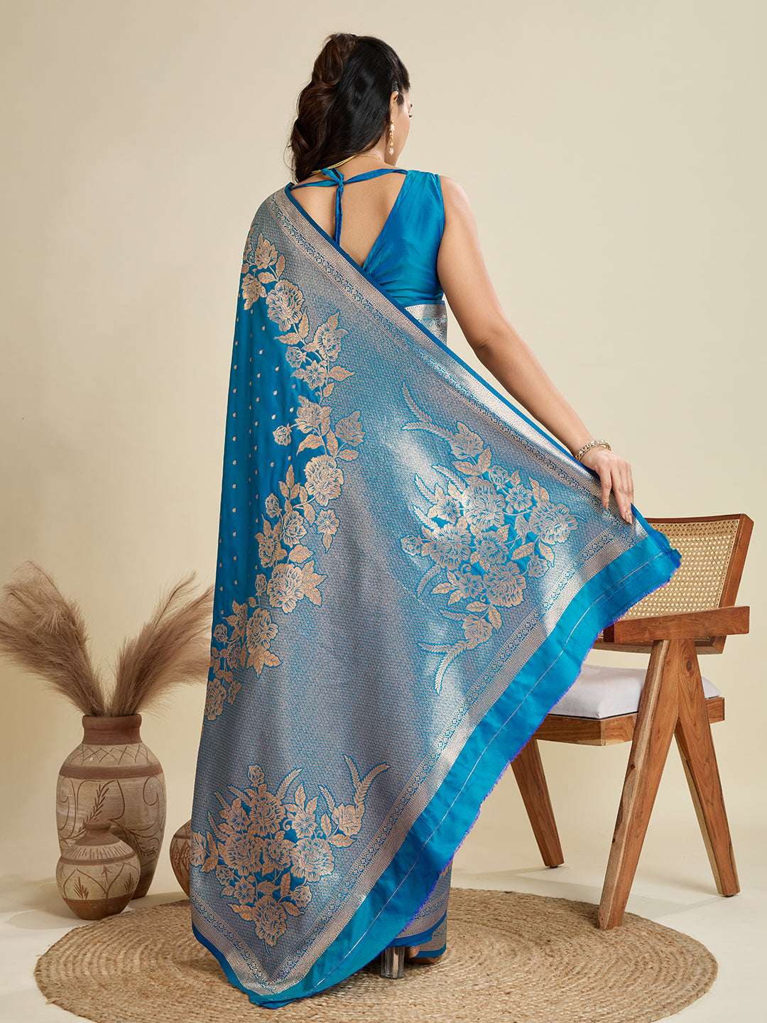Jyoti Fashion Women's Blue Soft Kanjivaram Silk Zari Woven Designer Saree with Blouse | Swadesiicart