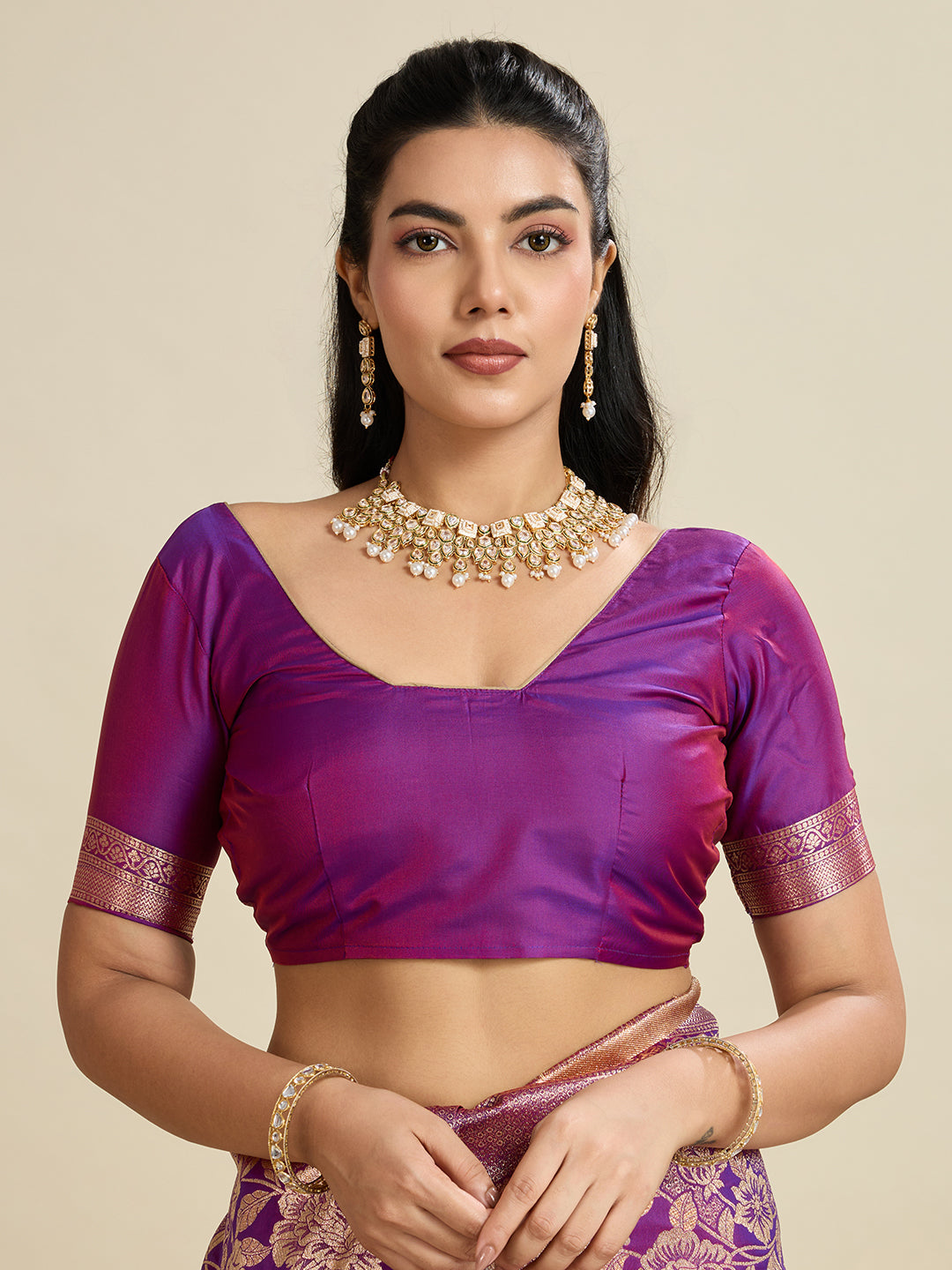 Jyoti Fashion Women's Purple Soft Kanjivaram Silk Zari Woven Designer Saree with Blouse | Swadesiicart