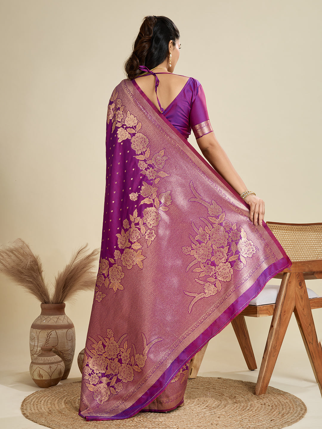 Jyoti Fashion Women's Purple Soft Kanjivaram Silk Zari Woven Designer Saree with Blouse | Swadesiicart