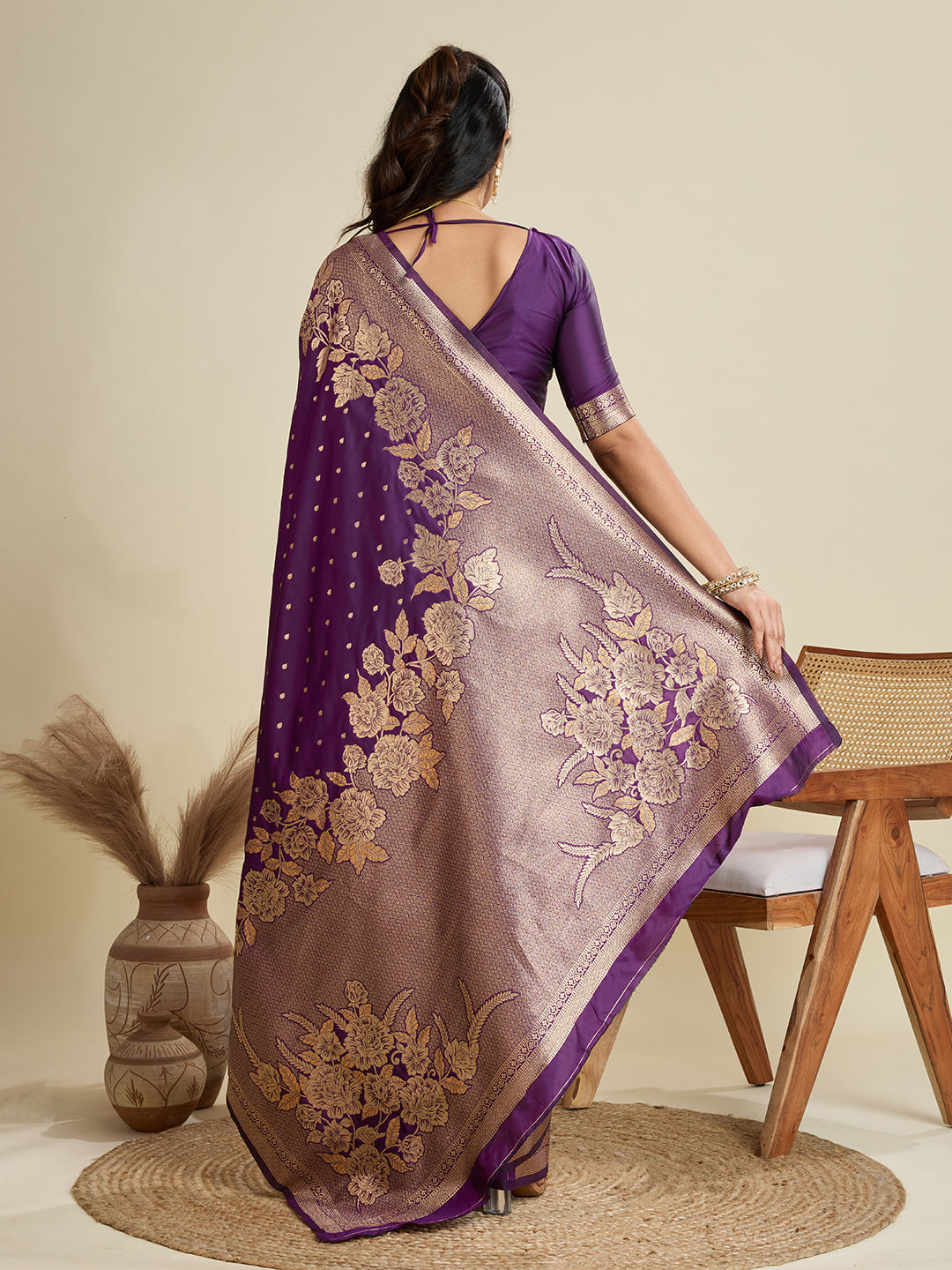 Jyoti Fashion Women's Wine Soft Kanjivaram Silk Zari Woven Designer Saree with Blouse | Swadesiicart