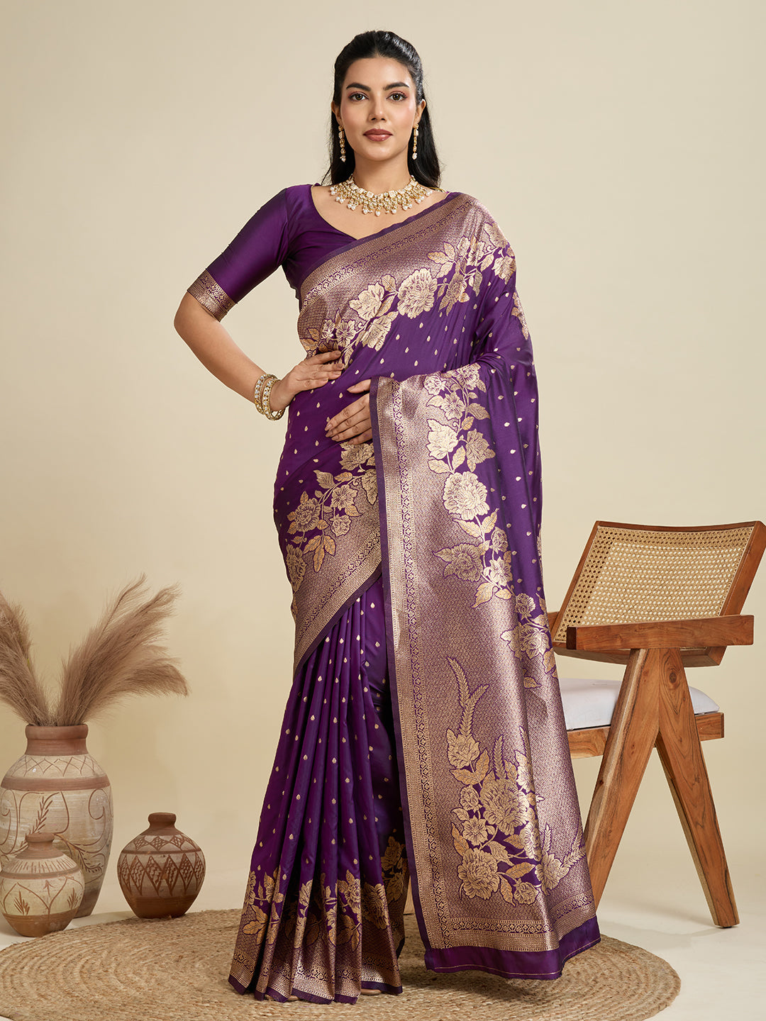 Jyoti Fashion Women's Wine Soft Kanjivaram Silk Zari Woven Designer Saree with Blouse | Swadesiicart