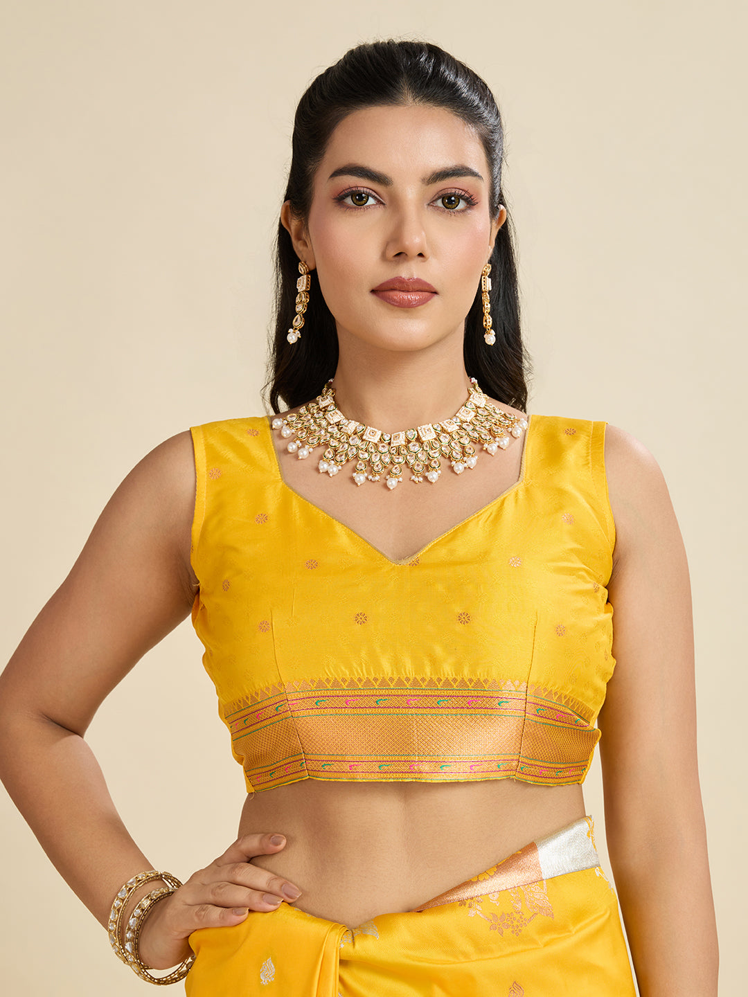 Jyoti Fashion Women's Yellow Soft Kanjivaram Paithani Silk Zari Woven Designer Saree with Blouse | Swadesiicart