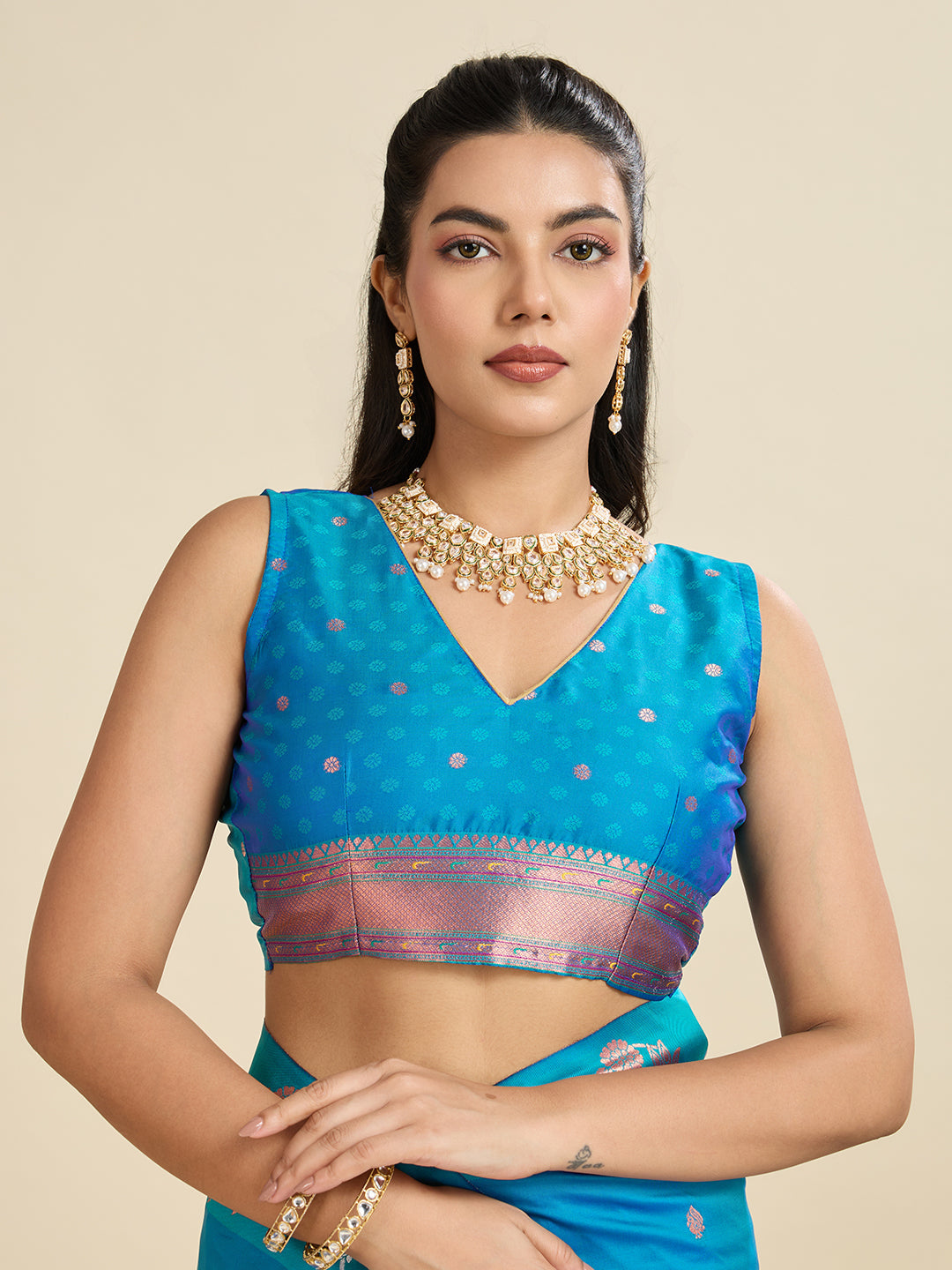 Jyoti Fashion Women's Sky Blue Soft Kanjivaram Paithani Silk Zari Woven Designer Saree with Blouse | Swadesiicart