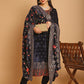 Jyoti Fashion Women's Navy Blue Velvet Floral Resham Thread with Jari & Sequince work Designer Straight Suit Set | Swadesiicart