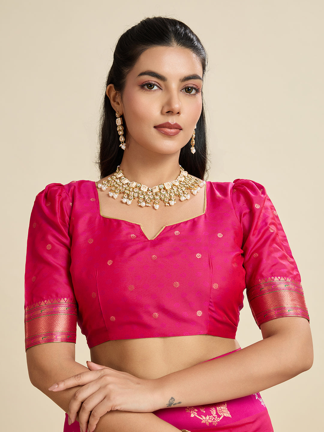 Jyoti Fashion Women's Rani Pink Soft Kanjivaram Paithani Silk Zari Woven Designer Saree with Blouse | Swadesiicart