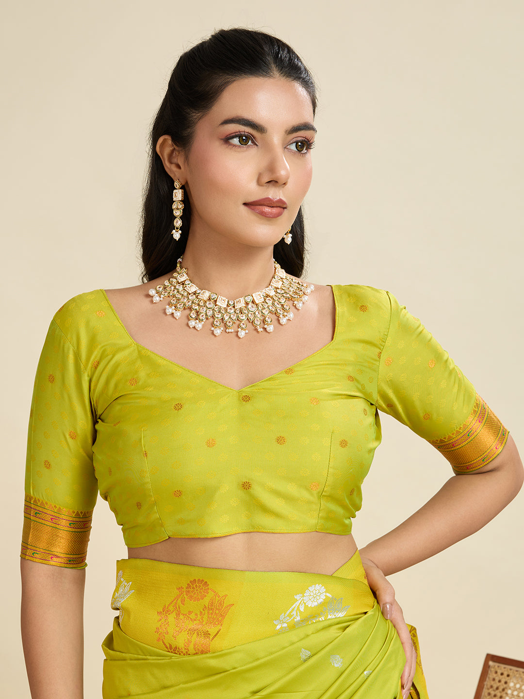 Jyoti Fashion Women's Mehendi Soft Kanjivaram Paithani Silk Zari Woven Designer Saree with Blouse | Swadesiicart